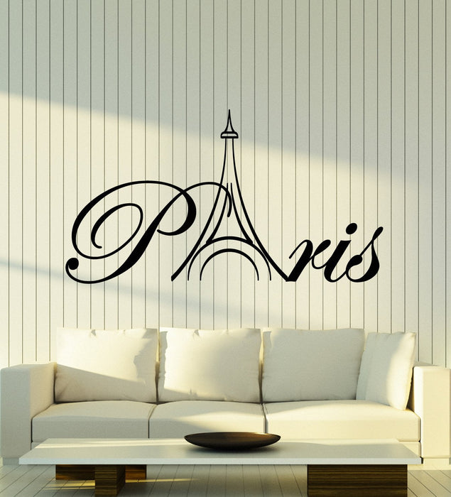 Vinyl Wall Decal Word Paris Eiffel Tower France Stickers (2708ig)