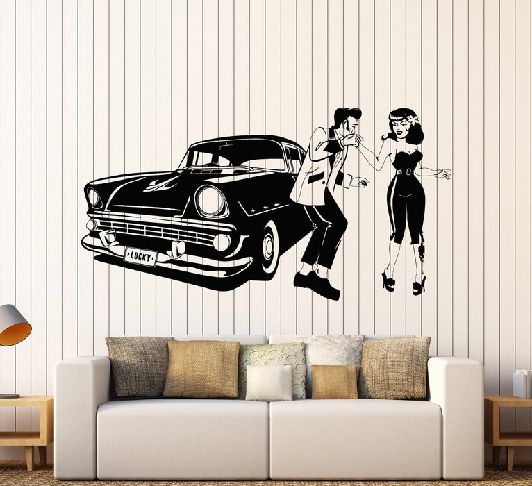 Vinyl Wall Decal Retro Car Young Love Party Disco Rock N Roll Stickers Unique Gift (985ig)