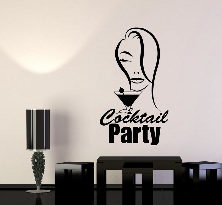 Vinyl Wall Decal Girl Face Lady Cocktail Party Decor For Bar Stickers (2980ig)