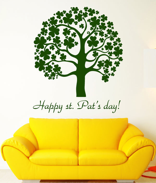 Vinyl Wall Decal Saint Patrick 's Day Clover Trefoil Tree Ireland Stickers Unique Gift (1347ig)