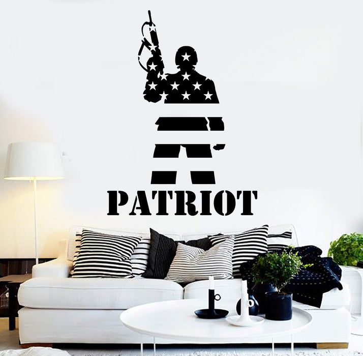Vinyl Wall Decal Patriot American Soldier Flag Warrior Stickers Mural Unique Gift (ig4396)