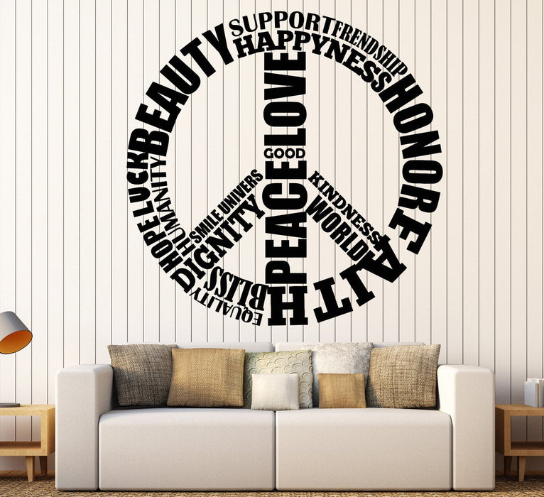 Vinyl Wall Decal Symbol Of Peace Love Hippie Happiness Words Stickers Unique Gift (1219ig)