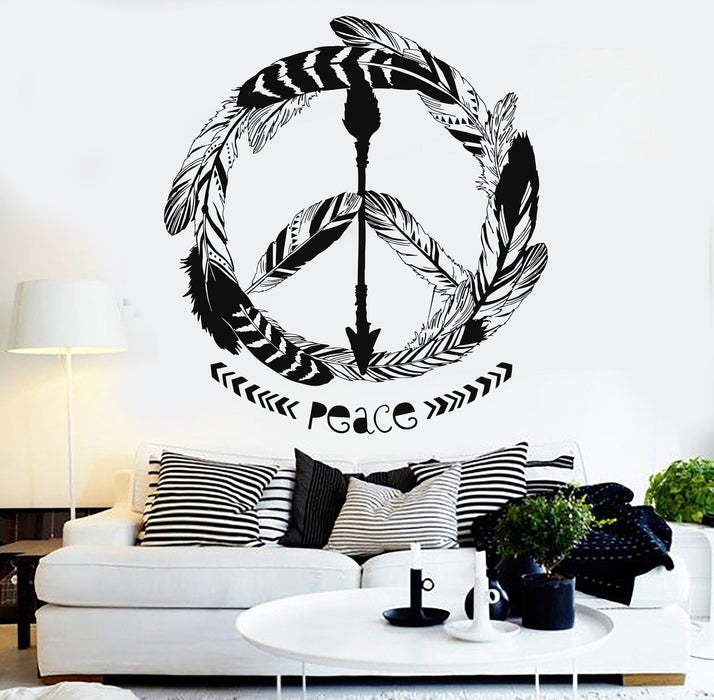 Vinyl Wall Decal Feathers Peace Hippie Ethnic Style Stickers Unique Gift (ig4530)