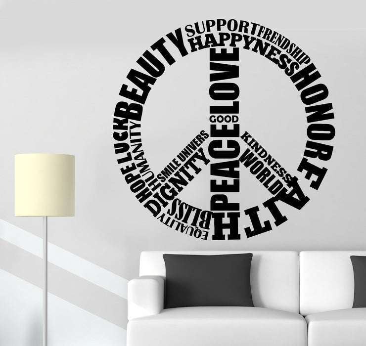 Vinyl Wall Decal Symbol Of Peace Love Hippie Happiness Words Stickers Unique Gift (1219ig)