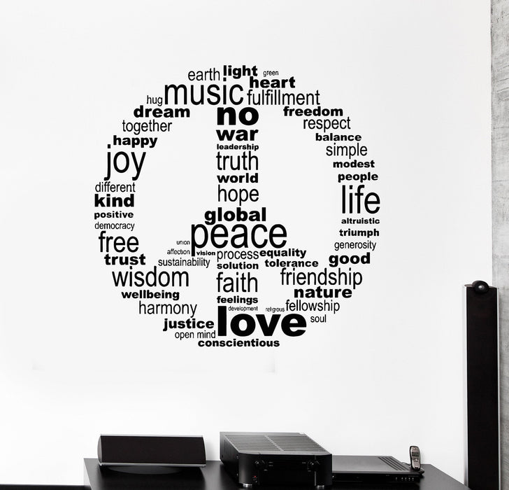 Vinyl Wall Decal Hippie Symbol Words Love Music Stickers Mural Unique Gift (ig4415)