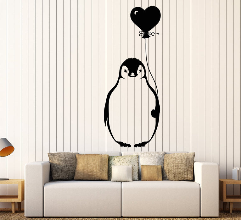 Vinyl Wall Decal Cartoon Arctic Penguin Bird With Balloon For Kid's Room Stickers (2520ig)