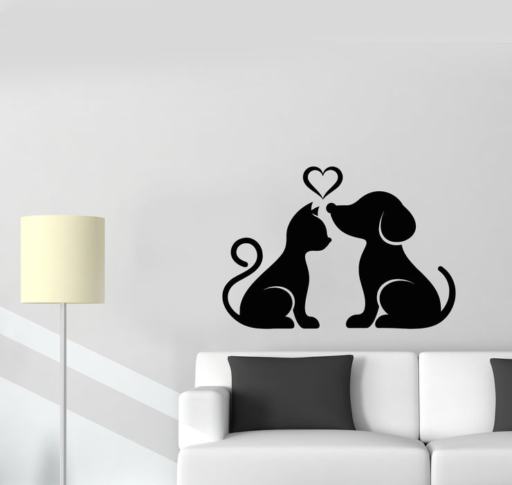 Vinyl Wall Decal Cat And Dog Pet Home Animals Love Stickers (3486ig)