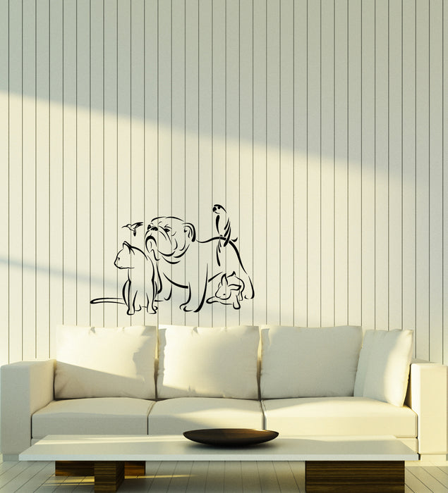 Vinyl Wall Decal Pets Grooming Salon Logo Animals Dog Cat Parrot Stickers (4042ig)
