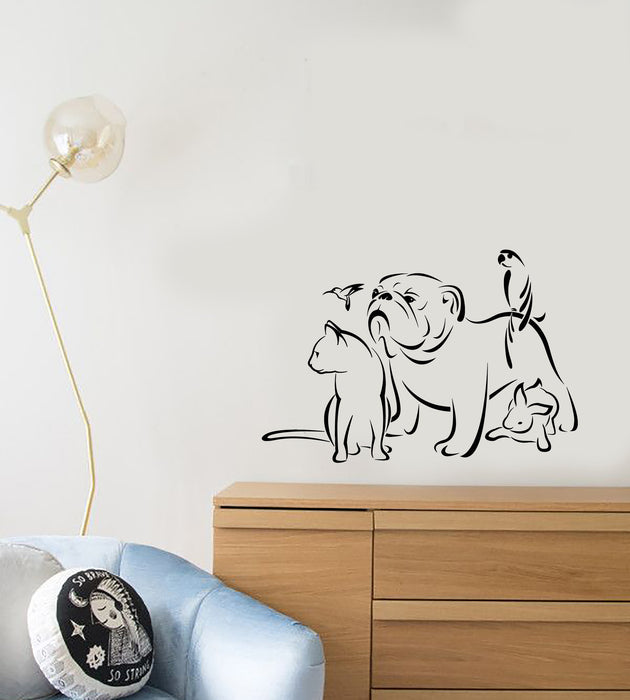 Vinyl Wall Decal Pets Grooming Salon Logo Animals Dog Cat Parrot Stickers (4042ig)