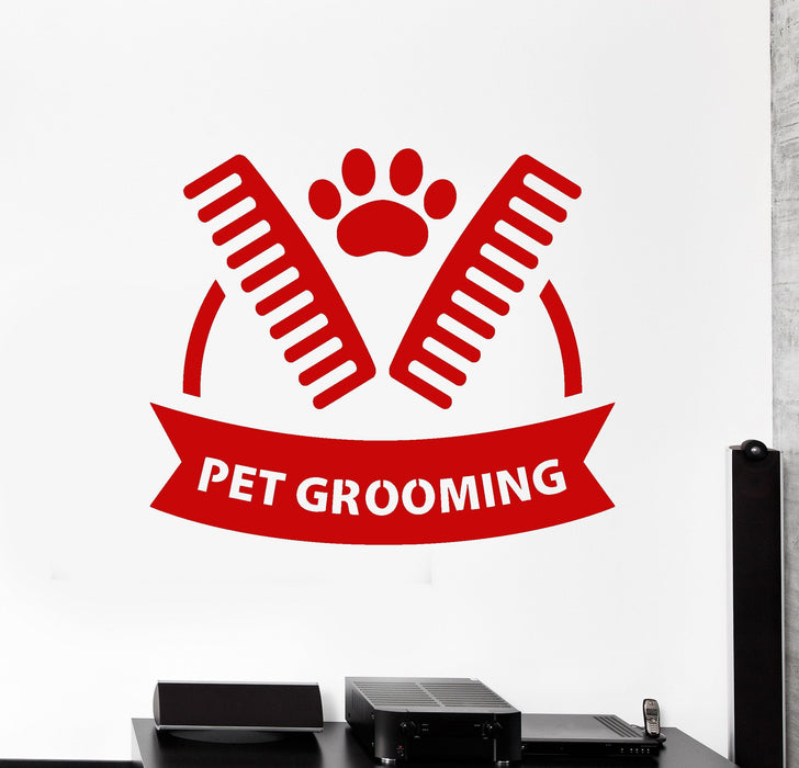 Vinyl Wall Decal Pet Grooming Beauty Salon Comb Signboard Stickers Unique Gift (1428ig)