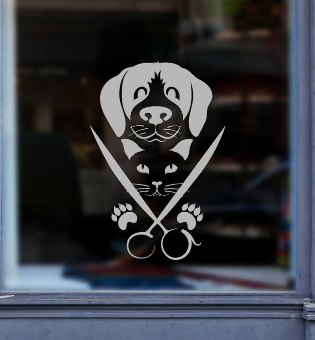 Vinyl Wall Decal Pets Grooming Salon Dog Cat Logo Scissors Stickers (3799ig)