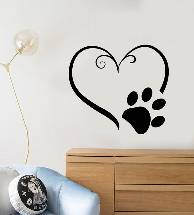 Vinyl Wall Decal Heart Symbol Animal Foot Print Paw Pet Stickers (2361ig)