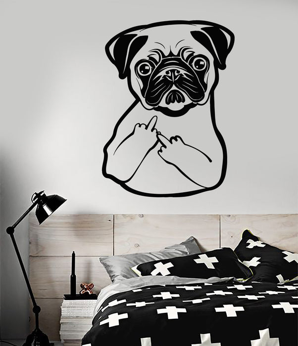 Vinyl Wall Decal Funny Pug Dog Finger Pet Shop Puppy Stickers (2532ig)