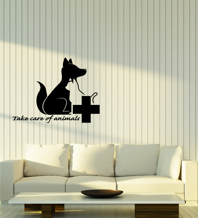 Vinyl Wall Decal Take Care Of Animals Quote Veterinary Clinic Logo Stickers (4044ig)