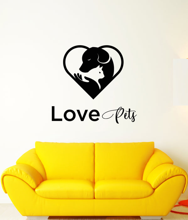 Vinyl Wall Decal Love Pets Shop Logo Grooming Beauty Salon Stickers (3942ig)