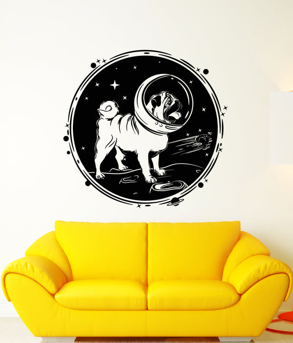 Vinyl Wall Decal Pug Dog Pet Astronaut Helmet Planet Stars Moon Space Stickers (3257ig)