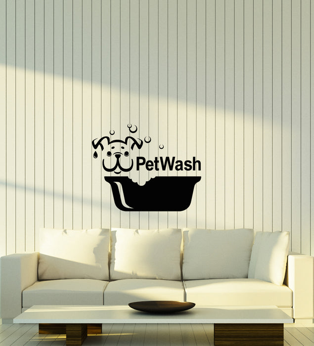 Vinyl Wall Decal Pet Wash Grooming Salon Logo Cartoon Dog Head Stickers (3924ig)