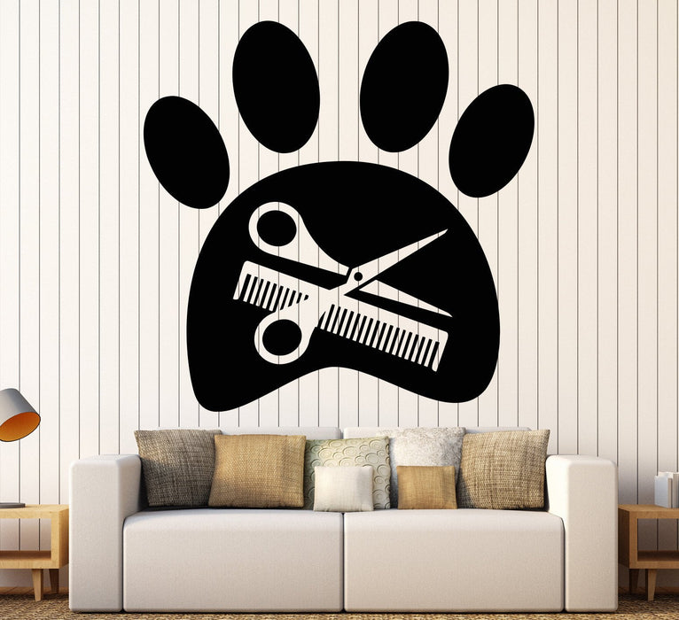 Vinyl Wall Decal Beauty Salon For Pet Grooming Paw Scissors Stickers Unique Gift (1221ig)