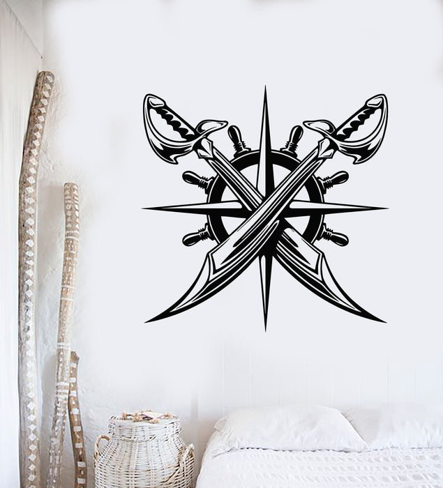 Виниловая наклейка на стену штурвал корабля сабли морской декор наклейки уникальный подарок (ig4914)