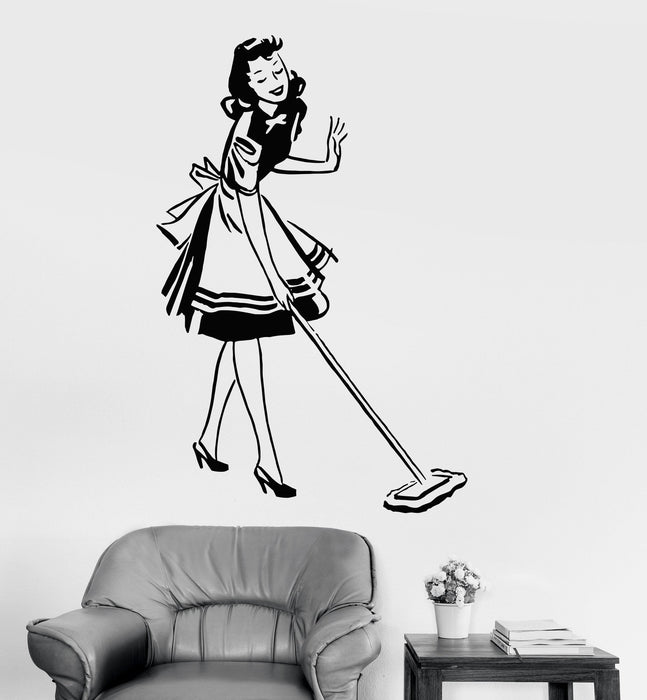 Vinyl Wall Decal Housekeeper Pin Up Girl Beautiful Woman Cleaning Stickers Unique Gift (031ig)