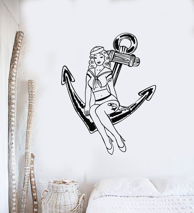 Vinyl Wall Decal Pin Up Sexy Girl Pretty Anchor Marine Style Beauty Stickers Unique Gift (763ig)