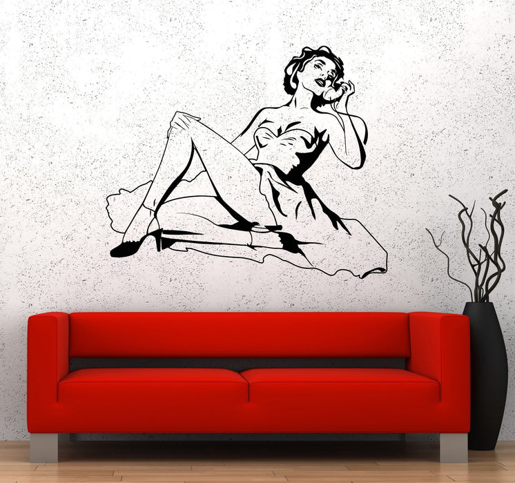 Vinyl Wall Decal Pin Up Style Retro Woman Sexy Girl Stickers Unique Gift (968ig)