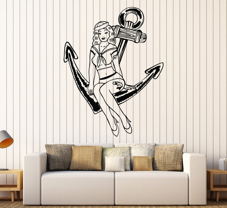 Vinyl Wall Decal Pin Up Sexy Girl Pretty Anchor Marine Style Beauty Stickers Unique Gift (763ig)