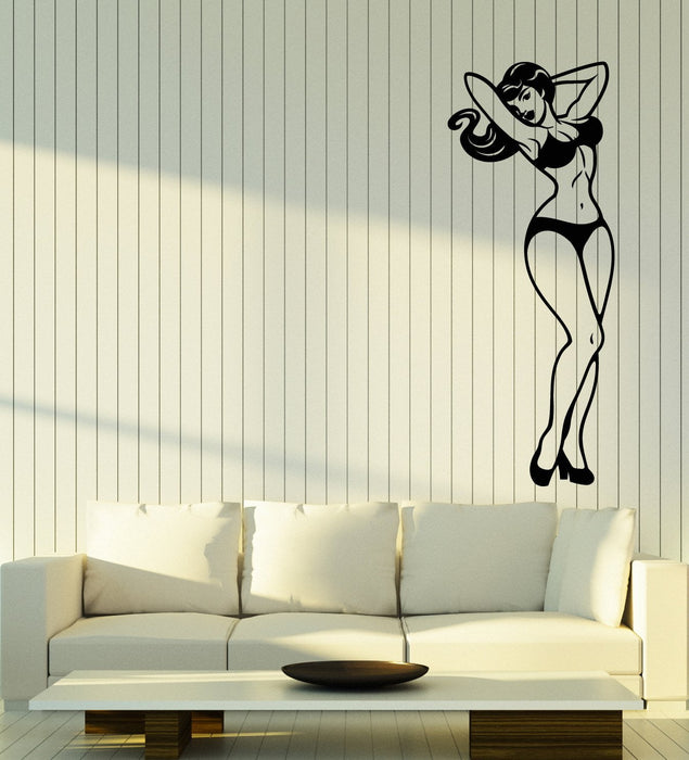 Vinyl Wall Decal Pin Up Style Girl Retro Sexy Woman In Swimsuit Stickers (2775ig)