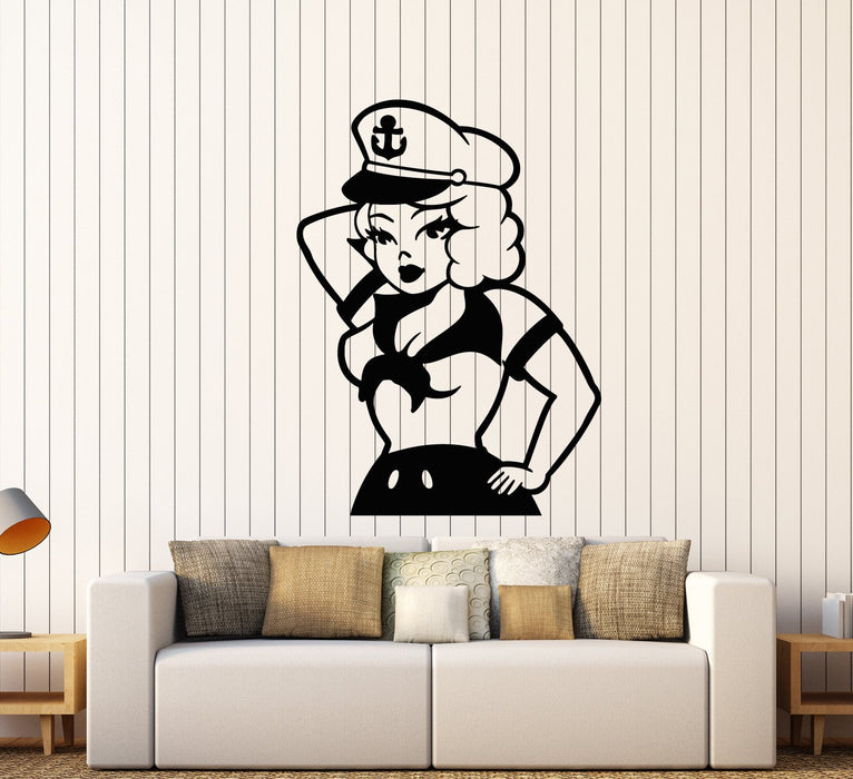 Vinyl Wall Decal Pin Up Style Woman Girl Nautical Retro Sailor Stickers (2539ig)