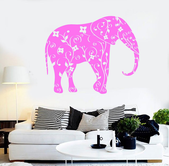 Vinyl Wall Decal Elephant Animal Floral Ornament Stickers Mural Unique Gift (ig4401)