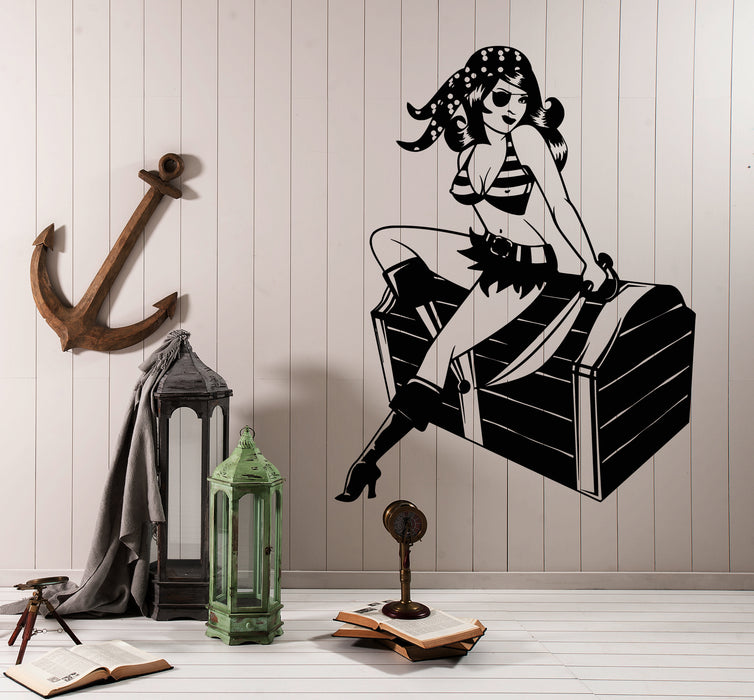 Vinyl Wall Decal Sexy Pirate Girl Sea Robber Treasure Stickers (3287ig)