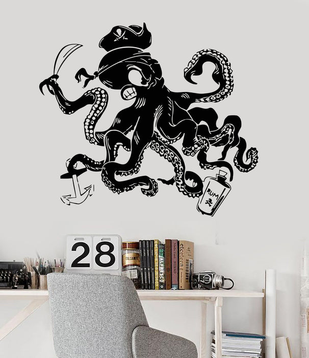 Vinyl Wall Decal Octopus Pirate Tentacles Nautical Kids Room Stickers Unique Gift (ig3252)
