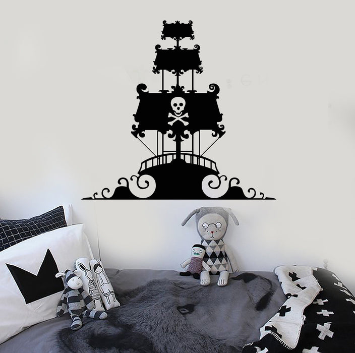 Autocollant mural en vinyle pour chambre d'enfant Motif bateau pirate Vague Cadeau unique (ig4909)