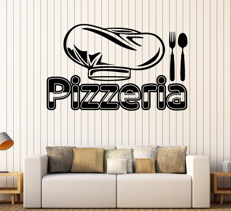 Vinyl Wall Decal Chef's Hat Pizzeria Logo Signboard Word Food Stickers Unique Gift (1828ig)