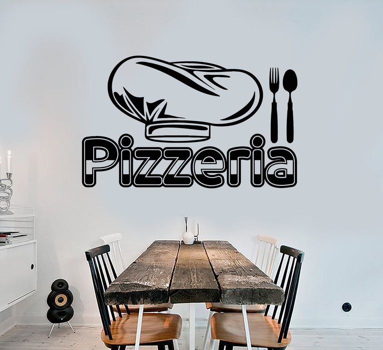 Vinyl Wall Decal Chef's Hat Pizzeria Logo Signboard Word Food Stickers Unique Gift (1828ig)