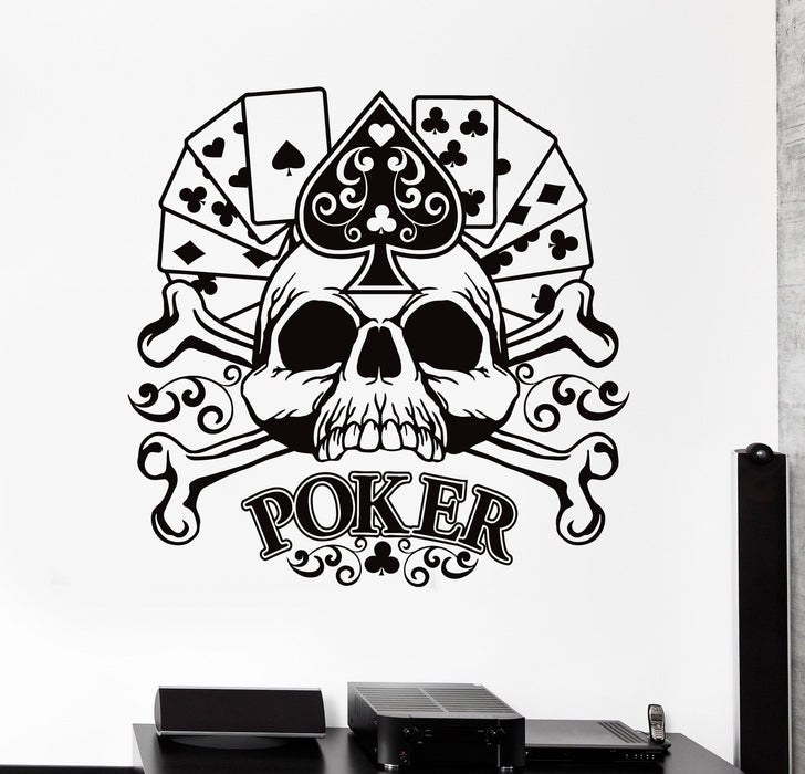Autocollant mural en vinyle Cartes de poker Jeu de hasard Crâne de joueur Autocollants Cadeau unique (ig4228)