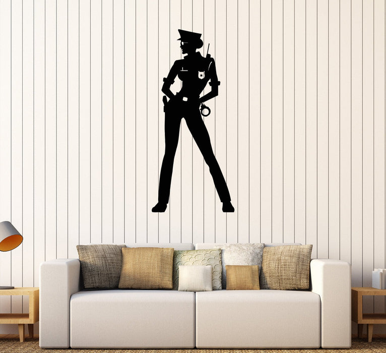 Autocollant mural en vinyle représentant une femme policière, autocollant mural, cadeau unique (263ig)
