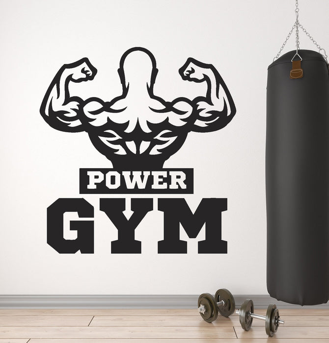 Vinyl Wall Decal Power Gym Muscles Beautiful Body Bodybuilder Logo Stickers (2594ig)