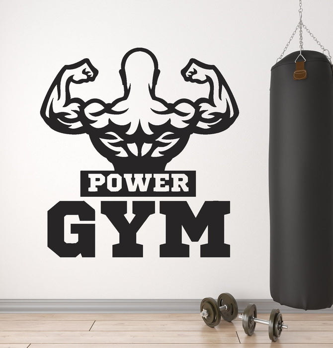 Виниловые наклейки на стену Power Gym Muscles Beautiful Body Body Bodybuilder Logo Stickers (2594ig)
