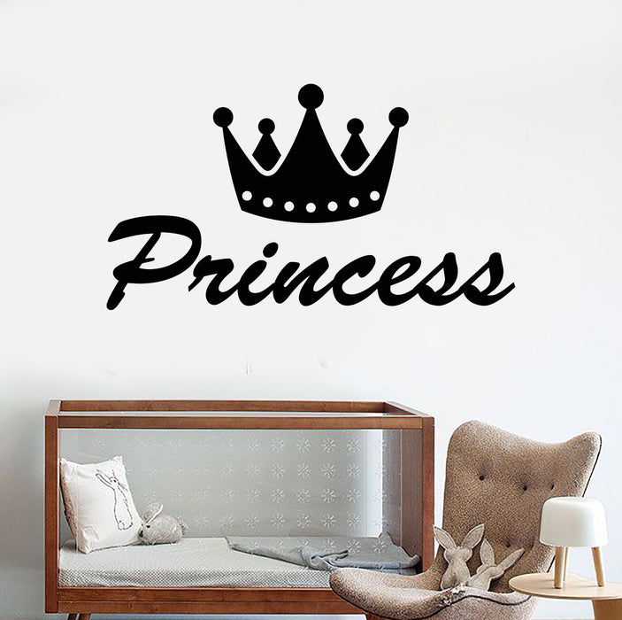 Vinyl Wall Decal Princess Word Crown Nursery Decor For Girls Rooms Stickers Unique Gift (1101ig)