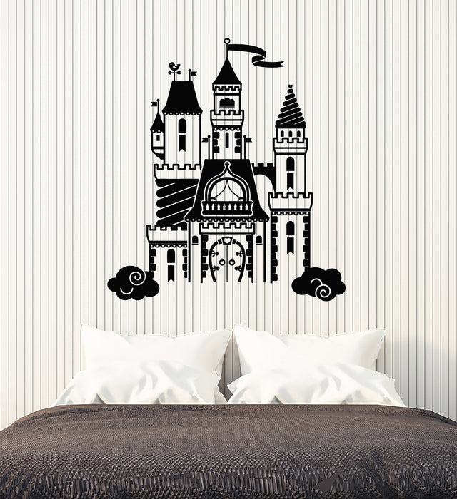 Autocollant mural en vinyle pour chambre de petite fille, château de princesse, conte de fées (3468ig)