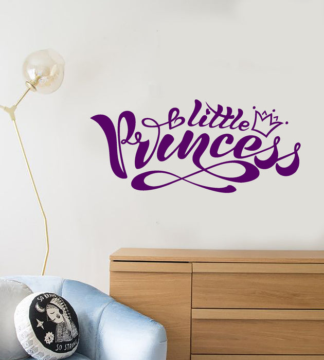 Autocollant mural en vinyle avec logo et mots pour chambre d'enfant, petite couronne de princesse (3212ig)