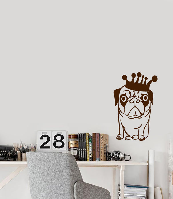 Vinyl Wall Decal Funny Cartoon Pug Dog Crown King Pet Puppy Stickers (4143ig)