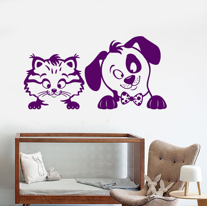Vinyl Wall Decal Cartoon Kitten Puppy Pets Animals Stickers For Nursery (2160ig)