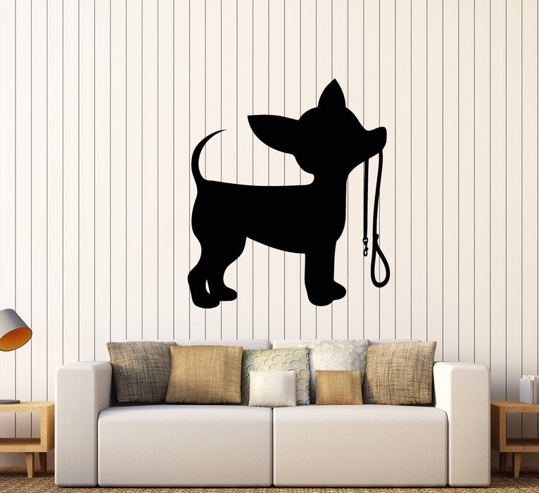Vinyl Wall Decal Silhouette Puppy Little Dog Leash Chihuahua Stickers Unique Gift (2062ig)
