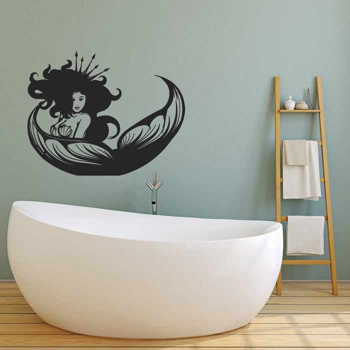 Vinyl Wall Decal Sexy Mermaid Sea Queen Crown Tail Fantasy Girl Bathroom Decor Stickers (4251ig)