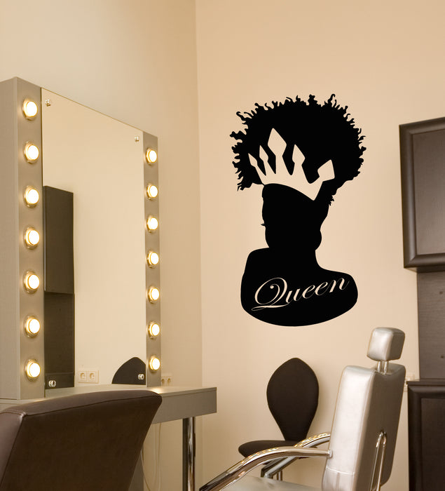 Vinyl Wall Decal African Black Queen Crown Logo Beauty Salon Stickers (3895ig)
