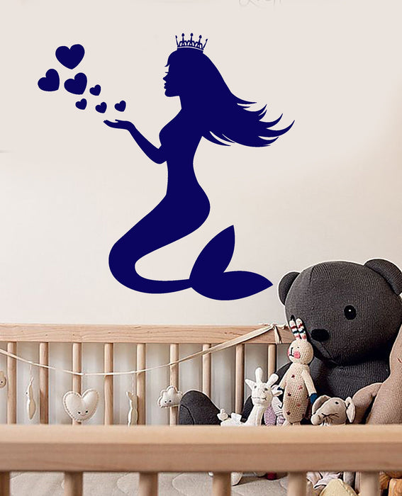 Vinyl Wall Decal Queen Crown Mermaid Silhouette Heart Symbol Stickers (2135ig)