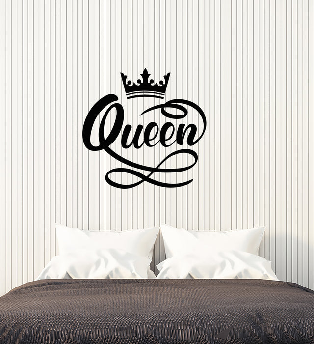 Vinyl Wall Decal Crown Queen Word Quote Girls Room Decoration Stickers (3786ig)