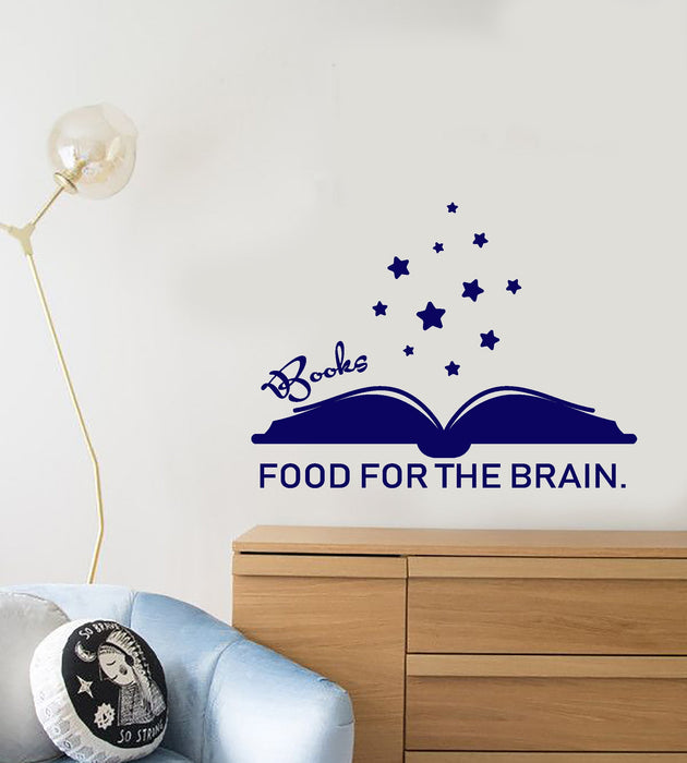 Vinyl Wall Decal Quote Words Books Food For The Brain Kid's Room Decor Stickers (2906ig)